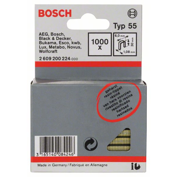 Bosch Accessories 2609200224 Schmalrückenklammern Typ 55 1000 St. Abmessungen (L x B) 30mm x 6mm Bosch Accessories 2609200224 Schmalrückenklammern Typ 55 1000 St. Abmessungen (L x B) 30mm x 6mm