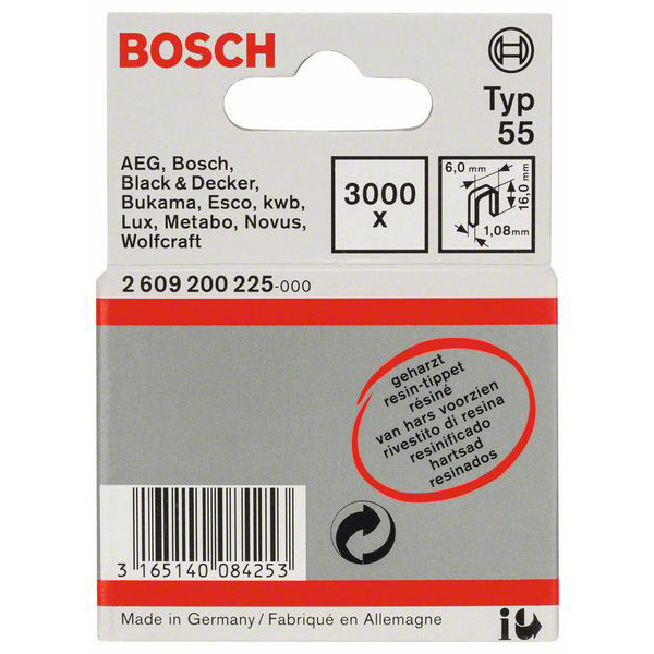 Bosch Accessories Schmalrückenklammer Typ 55, geharzt 6 x 1,08 x 16 mm, 3000er-Pack 3000 St. 2609200225