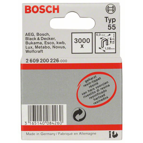 Bosch Accessories Schmalrückenklammer Typ 55, geharzt 6 x 1,08 x 19 mm, 3000er-Pack 3000 St. 2609200226