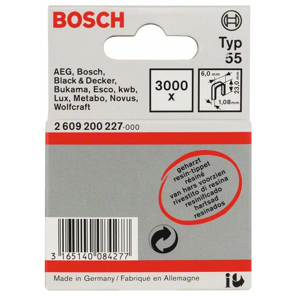 Bosch Accessories 2609200227 Schmalrückenklammern Typ 55 3000 St. Abmessungen (L x B) 23mm x 6mm Bosch Accessories 2609200227 Schmalrückenklammern Typ 55 3000 St. Abmessungen (L x B) 23mm x 6mm
