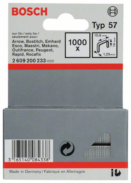 Bosch Accessories 2609200233 Flachdrahtklammern Typ 57 1000 St. Abmessungen (L x B) 14mm x 10.6mm