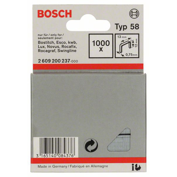 Bosch Accessories Feindrahtklammer Typ 58, 13 x 0,75 x 12 mm, 1000er-Pack 1000 St. 2609200237
