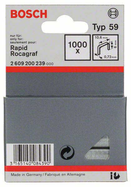 Bosch Accessories 2609200239 Feindrahtklammern Typ 59 1000 St. Abmessungen (L x B) 6mm x 10.6mm