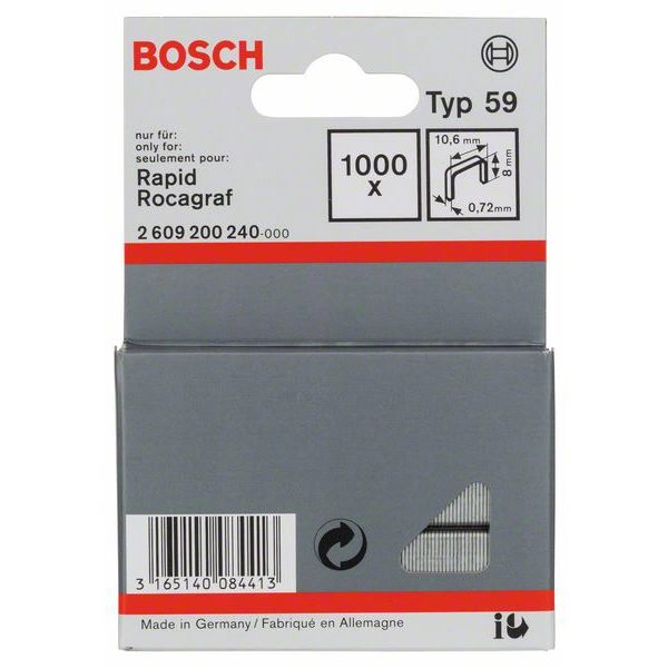 Bosch Accessories 2609200240 Feindrahtklammern Typ 59 1000 St. Abmessungen (L x B) 8mm x 10.6mm Bosch Accessories 2609200240 Feindrahtklammern Typ 59 1000 St. Abmessungen (L x B) 8mm x 10.6mm