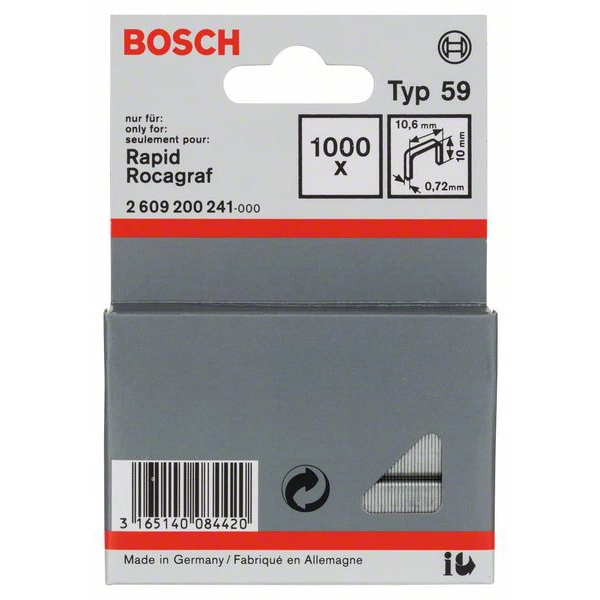 Bosch Accessories 2609200241 Feindrahtklammern Typ 59 1000 St. Abmessungen (L x B) 10mm x 10.6mm Bosch Accessories 2609200241 Feindrahtklammern Typ 59 1000 St. Abmessungen (L x B) 10mm x 10.6mm