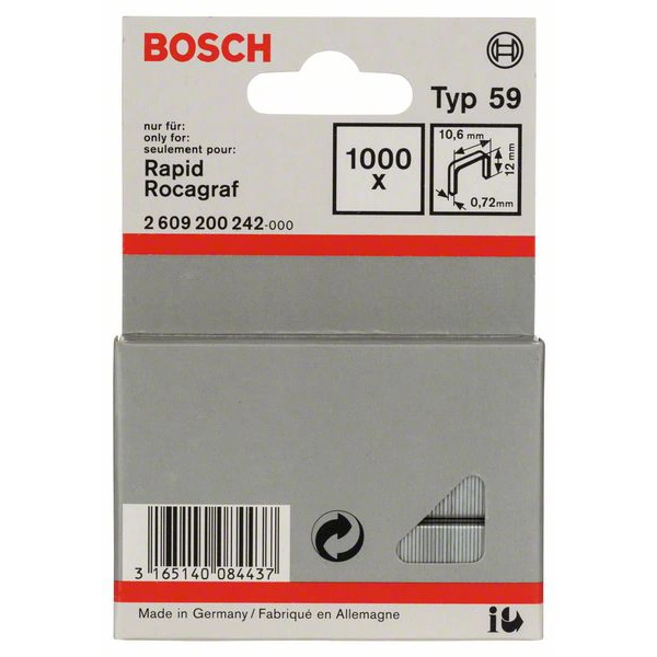Bosch Accessories 2609200242 Feindrahtklammern Typ 59 1000 St. Abmessungen (L x B) 12mm x 10.6mm Bosch Accessories 2609200242 Feindrahtklammern Typ 59 1000 St. Abmessungen (L x B) 12mm x 10.6mm
