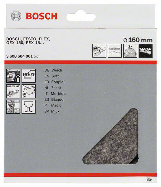 Bosch Accessories 3608604001 Polierfilz für Exzenterschleifer, weich, Klett, 160 mm, 2er-Pack Durchmesser 160mm 2St.