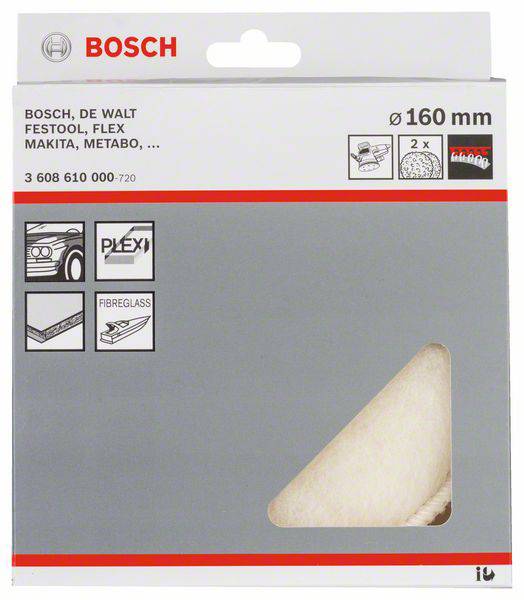 Bosch Accessories 3608610000 Lammwollhaube für Exzenterschleifer, 160 mm, Klett, 2er-Pack Durchmesser 160mm 2St.
