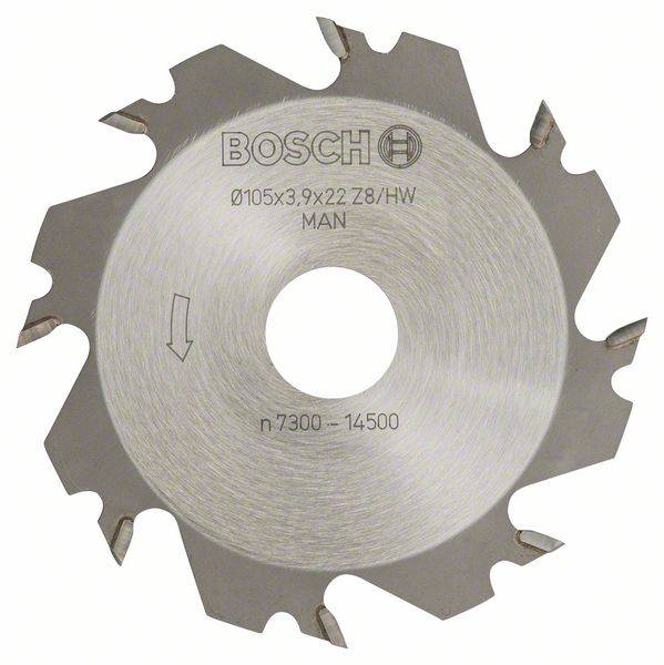 Metallkreissägeblatt mit mehreren Zähnen, Markenaufdruck 'Bosch', Spezifikationen: Ø105x3,9x22 Z8/HW.