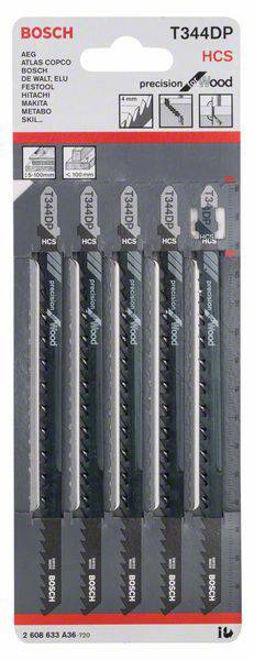 Bosch T344DP Sägeblätter für Holz, Packung mit 5 Stück, geeignet für AEG, Atlas Copco, Black & Decker, De Walt, und weitere.