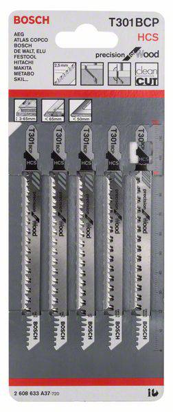 Bosch Accessories 2608633A37 Stichsägeblatt T 301 BCP Precision for Wood, 5er-Pack 5 St.