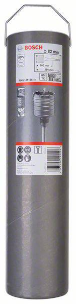 Zylinderförmiges Produkt von Bosch mit Griff. Auf dem Etikett sind technische Details, Produktname '82 mm', und ein Barcode sichtbar.