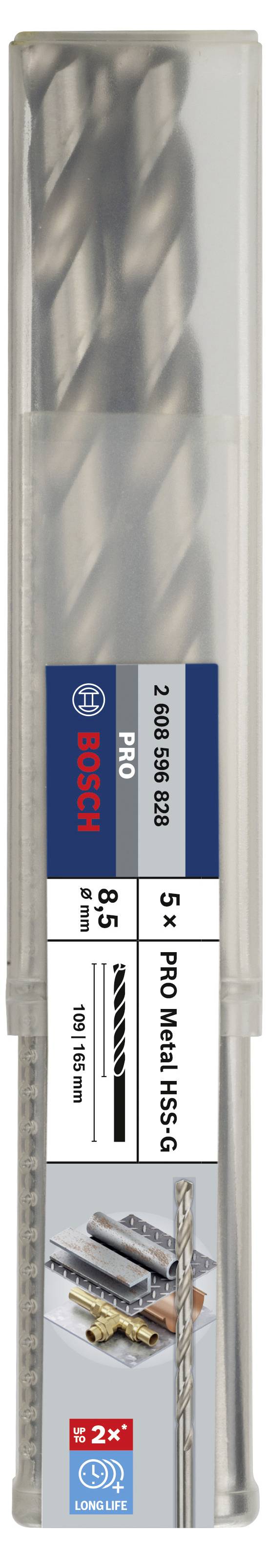 Bosch Accessories 2608596828 HSS Metall-Spiralbohrer 8.5mm Gesamtlänge 165mm geschliffen DIN 340 Zylinderschaft 5St.