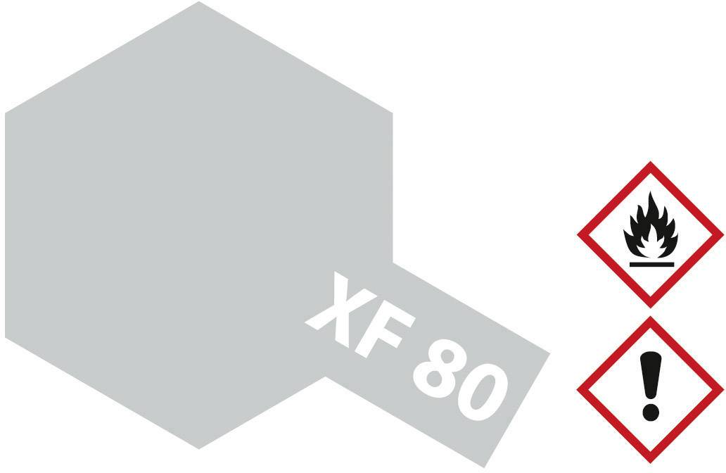 Graues sechseckiges Symbol mit der Aufschrift 'XF 80' neben zwei Gefahrensymbolen: Flamme und Ausrufezeichen in roten Rauten.