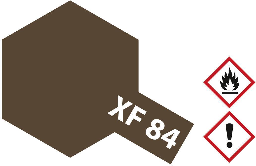 Sechseckige Form in Braun mit Aufschrift 'XF 84'. Daneben zwei Warnsymbole: Flamme (brennbar) und Ausrufezeichen (Vorsicht).