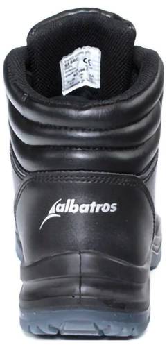 Black Albatros Arbeitsstiefel von hinten gezeigt, mit gepolstertem Knöchelkragen und robuster Profilsohle.