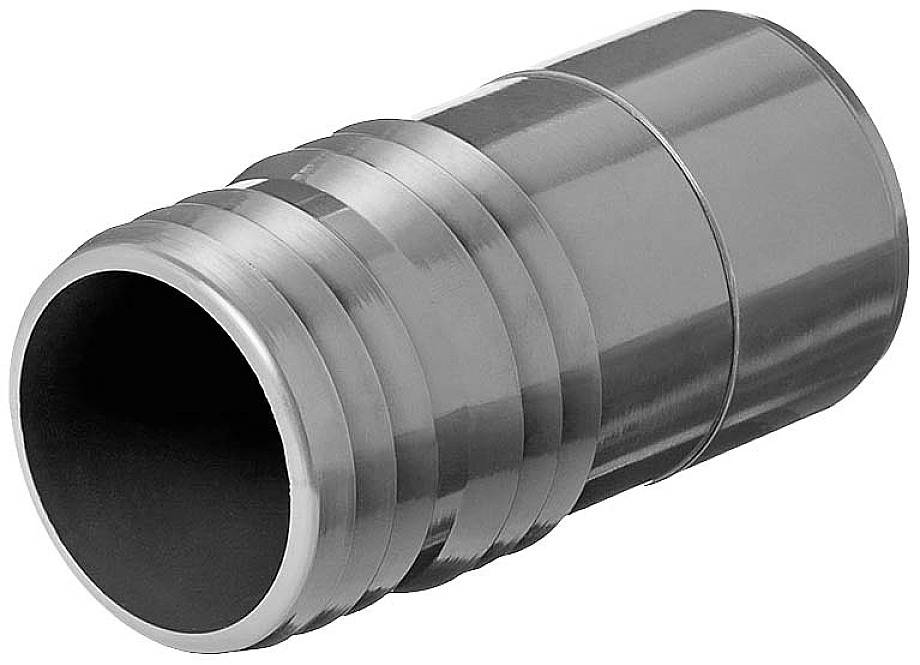 Metallverbindungsteil mit glatter zylindrischer Form und mehreren Rillen an einem Ende, möglicherweise ein Rohranschluss.