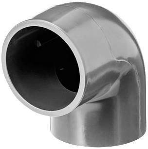 Metallisches 90-Grad-Bogenteil mit glatter Oberfläche, vermutlich für Rohrverbindungen in Installationen oder Konstruktionen verwendet.