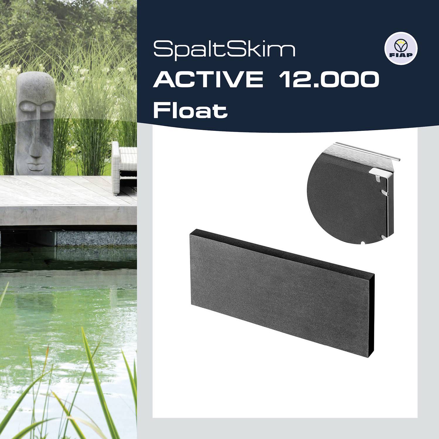 'SpaltSkim ACTIVE 12.000 Float' Produktabbildung mit grauem rechteckigem Objekt auf modernem Hintergrund.