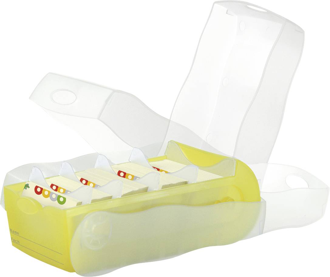 HAN CROCO 998-653 Karteibox Transluzent, Gelb max. Anzahl der Karten: 500 Karten DIN A8 quer inkl. 100 linierten Karten