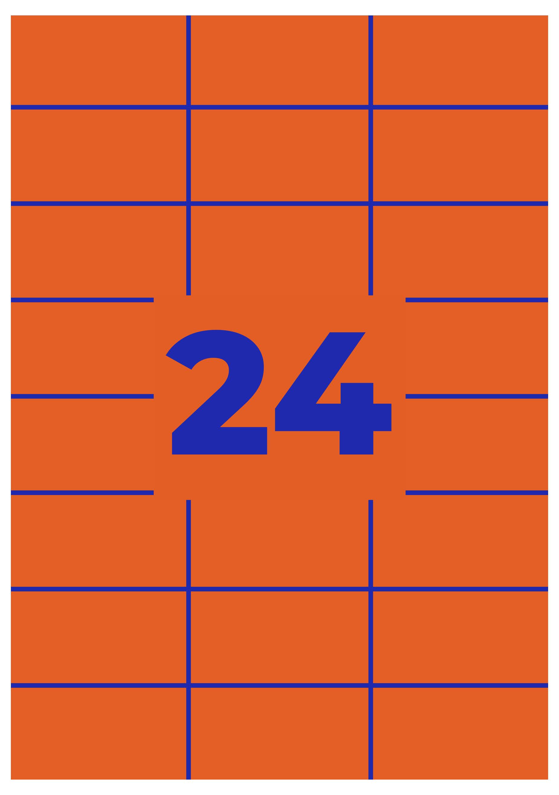 Orangefarbene Kachel mit blauem Raster und der Zahl '24' in der Mitte.
