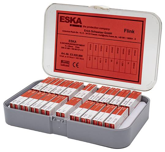 ESKA E3520800 Feinsicherung-Sortiment (Ø x L) 5mm x 20mm Flink -F- Inhalt 360 Teile