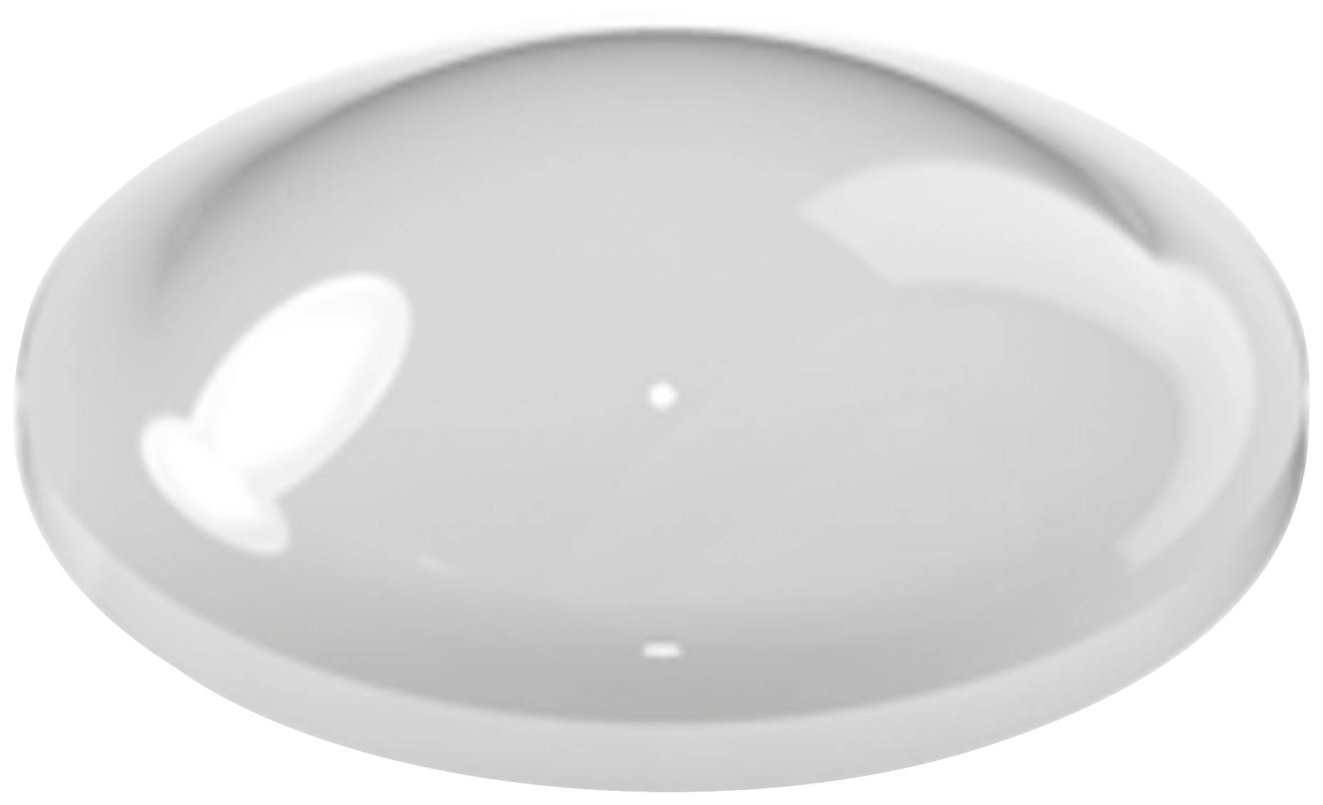 Grauer, runder, konvexer Gegenstand mit glatter Oberfläche und reflektierender Lichtquelle.