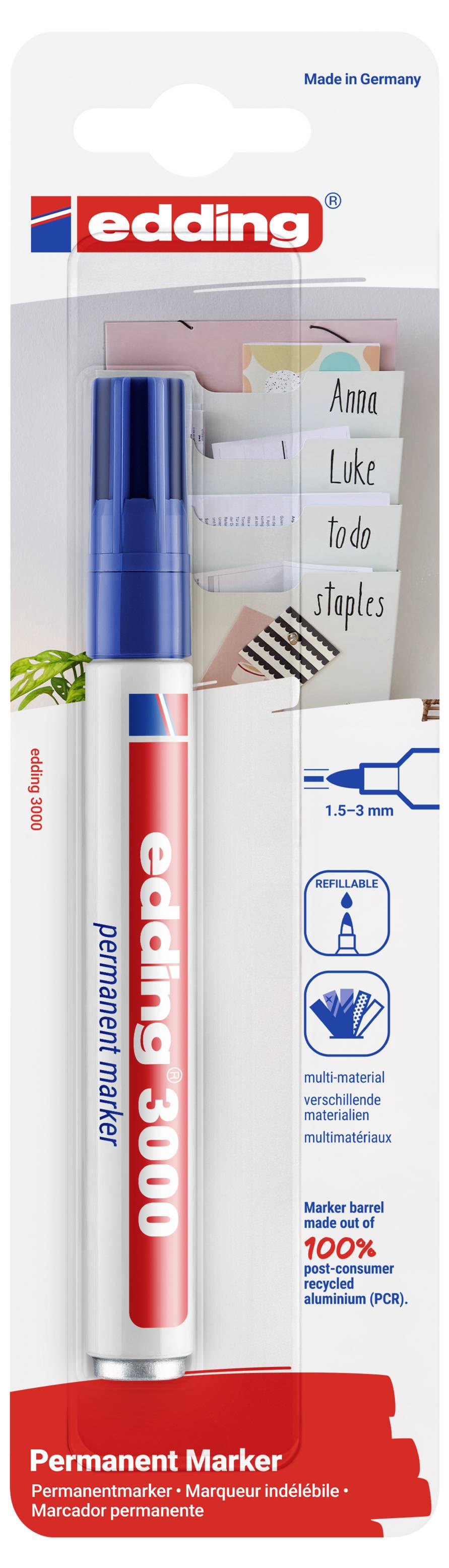 Edding 3000 4-3000-1-1003 Permanentmarker Blau wasserfest: Ja