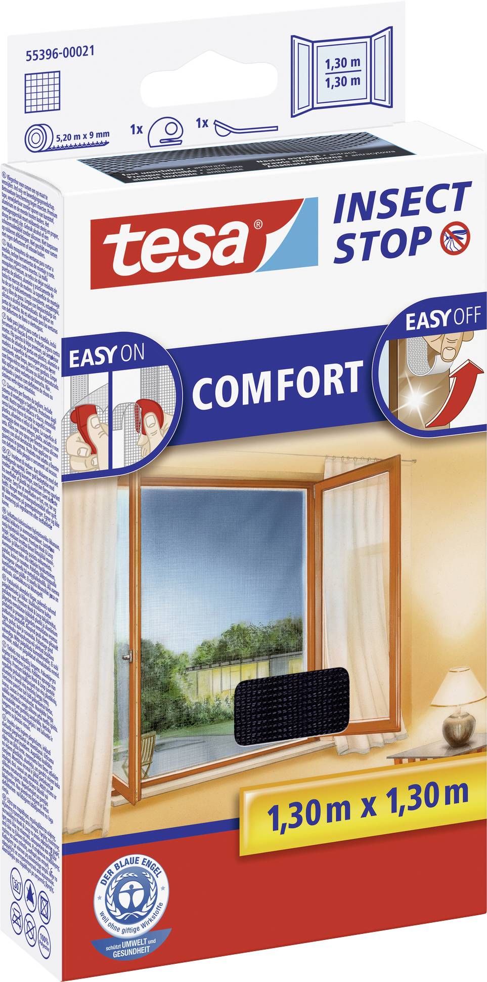 Tesa Insectenschutzgitter für Fenster, 1,30 m x 1,30 m, 