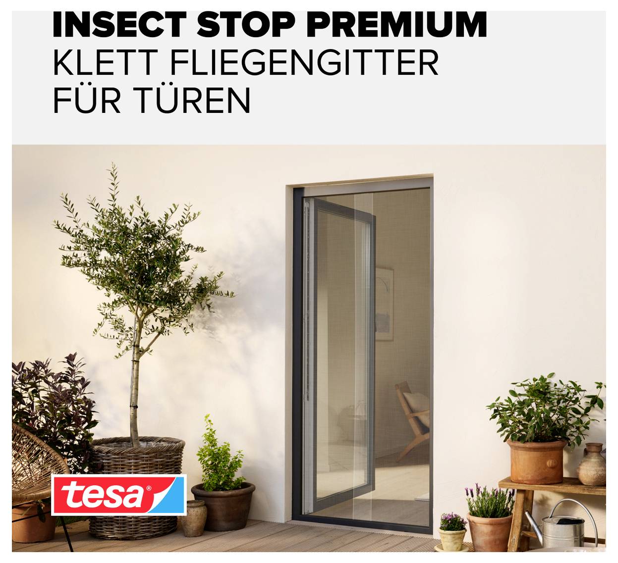 Produktbild eines Türenfliegengitters mit der Bezeichnung „INSECT STOP PREMIUM KLETT FLIEGENGITTER FÜR TÜREN