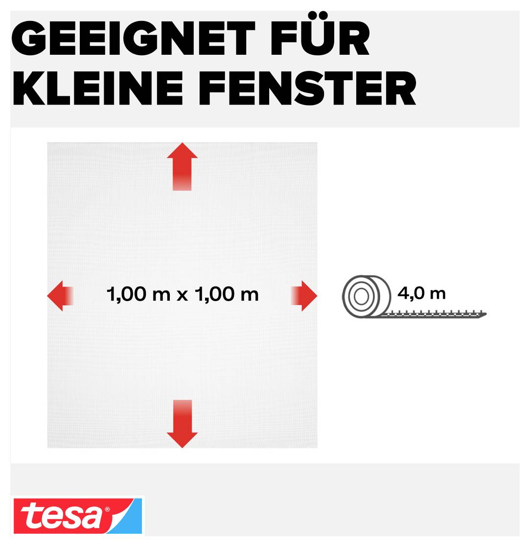 Geeignet für kleine Fenster – zeigt ein 1,00 m x 1,00 m großes Fenster, das mit 4,0 m Tesa-Klebeband abgedeckt ist.