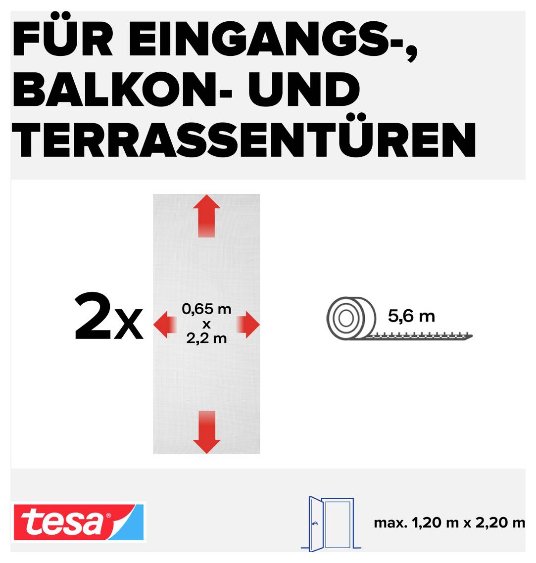 # tesa Dichtungsband für Eingangs-, Balkon- und Terrassentüren**2x 0,65 m x 2,2 m Abdeckung****Max. Türgröße 1,20 m x 2,20 m**