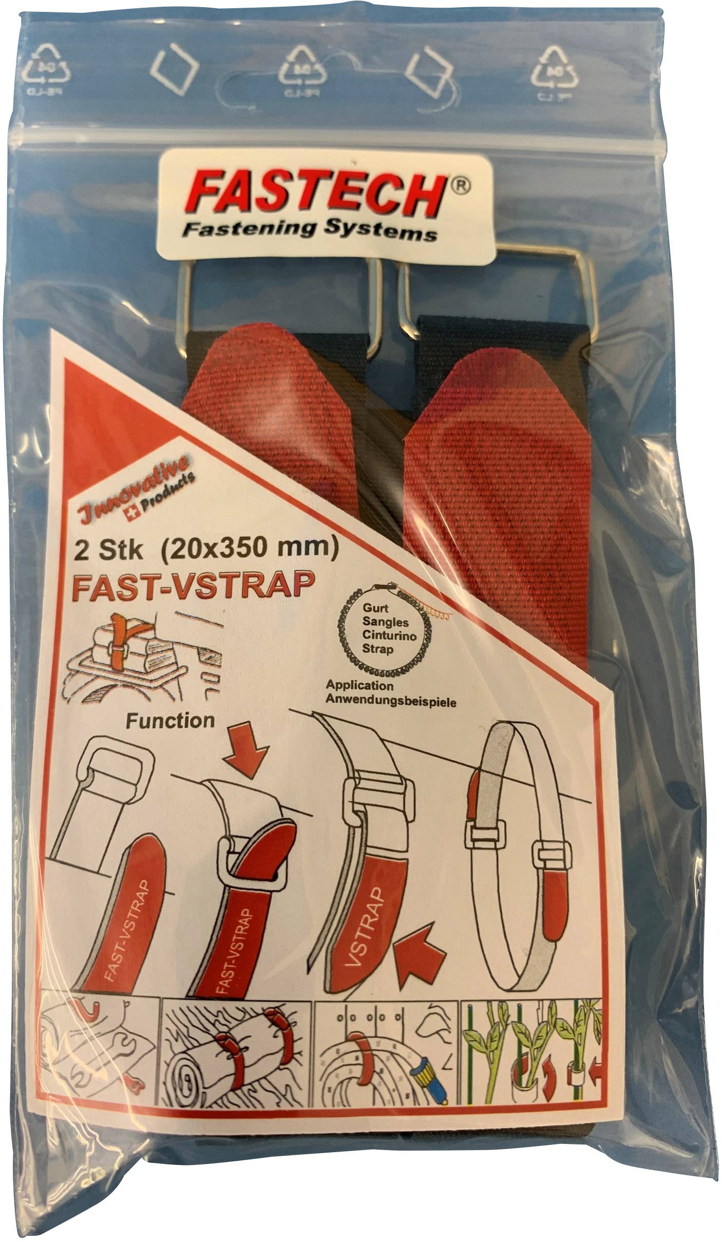 FASTECH® 687-330M-Bag Klettband mit Gurt Haft- und Flauschteil (L x B) 330mm x 20mm Schwarz, Rot 2St.