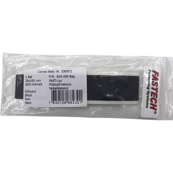 FASTECH® 915-330-BAG Klettband zum Aufkleben Acrylat Haft- und Flauschteil (L x B) 100 mm x 20 mm Schwarz 1 Paar