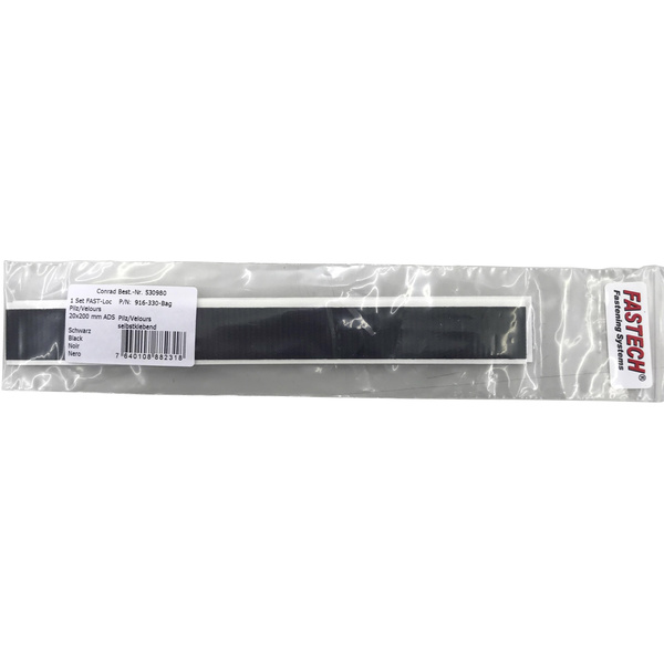 FASTECH® 916-330-BAG Klettband zum Aufkleben Acrylat Haft- und Flauschteil (L x B) 200mm x 20mm Schwarz 1 Paar