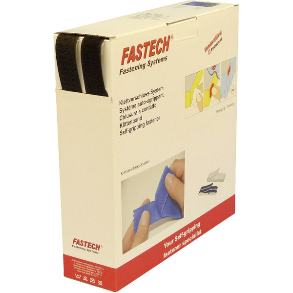 FASTECH® B25-SKL999925 Klettband zum Aufkleben Hotmelt Haft- und Flauschteil (L x B) 25000 mm x 25 mm Schwarz 25 m