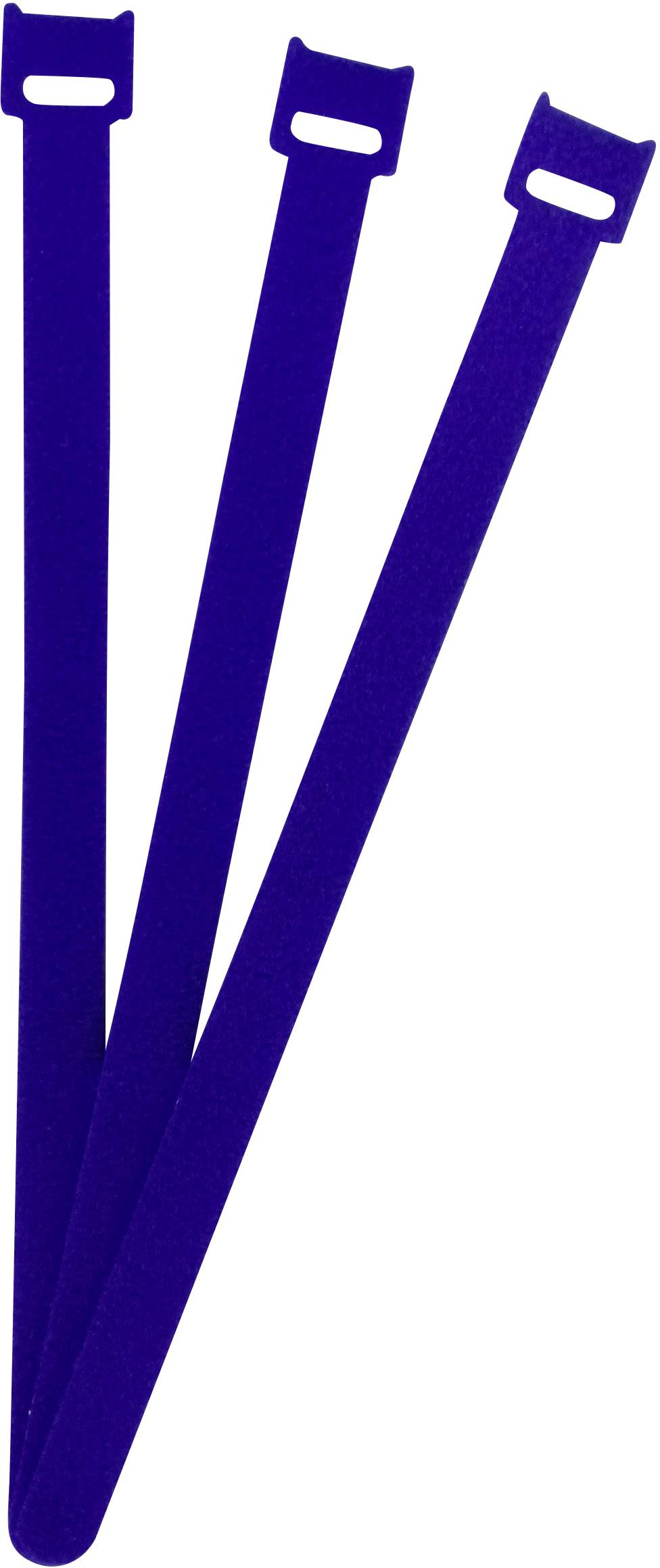 Drei blaue Kabelbinder werden aufrecht nebeneinander dargestellt, wobei sie leicht voneinander getrennt sind.