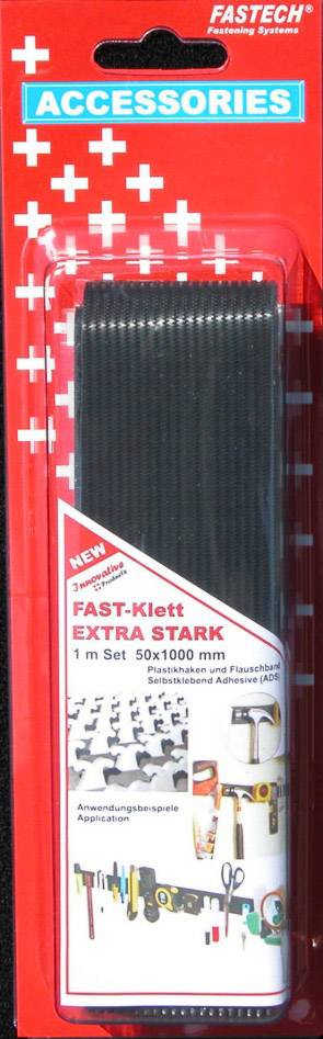 FASTECH® 730-330-1C Klettband zum Aufkleben Hotmelt Haft- und Flauschteil, extrastark (L x B) 1000mm x 50mm Schwarz 1 Paar
