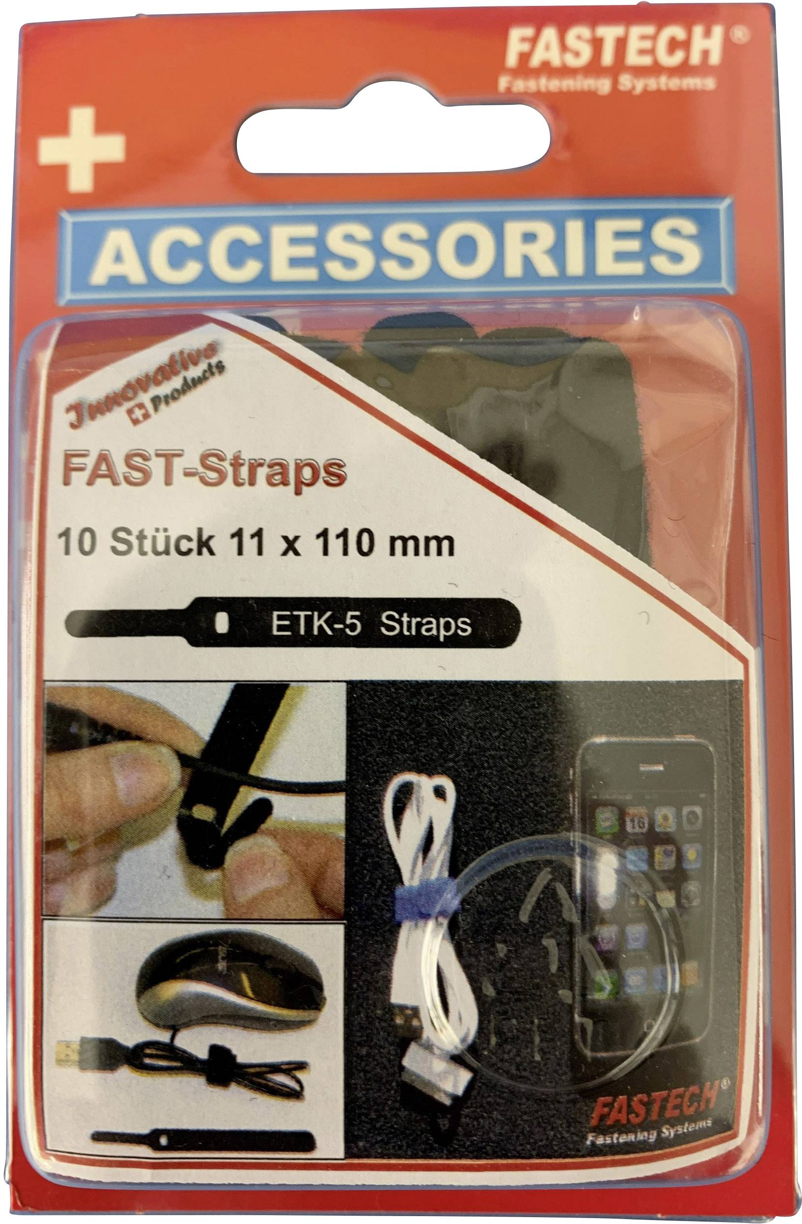 FASTECH® 800-330C Klettkabelbinder zum Bündeln Haft- und Flauschteil (L x B) 110mm x 11mm Schwarz 10St.