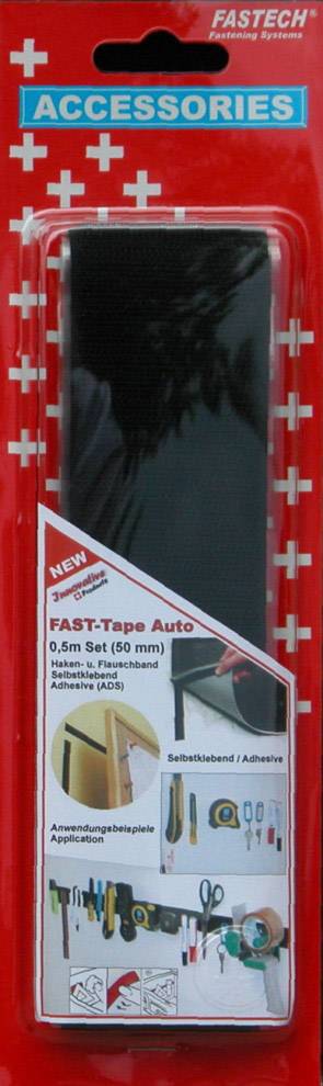 FASTECH® 919-9999C Klettband zum Aufkleben Hotmelt Haft- und Flauschteil (L x B) 500mm x 50mm Schwarz 1 Paar