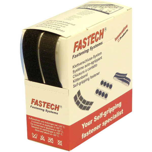 FASTECH® B20-SKL999905 Klettband zum Aufkleben Hotmelt Haft- und Flauschteil (L x B) 5000 mm x 20 mm Schwarz 5 m