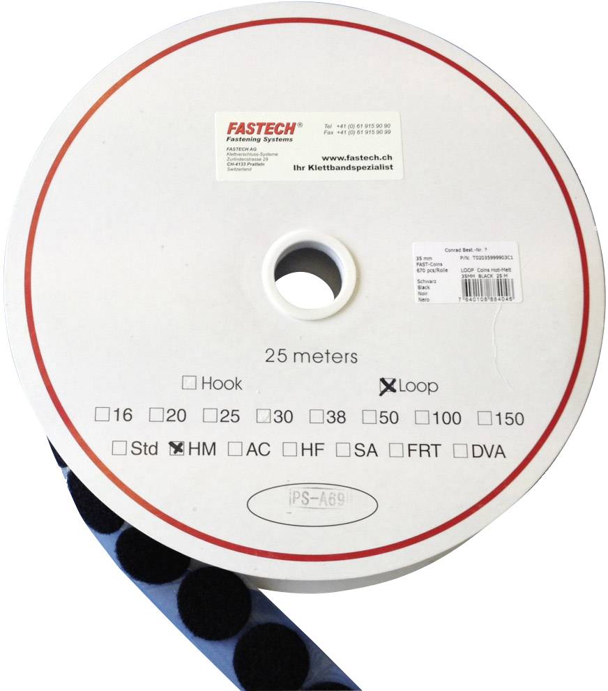 FASTECH® Klettpunkt zum Aufkleben Hotmelt Flauschteil (Ø) 25 mm Schwarz 185 Klebepunkte 5 m