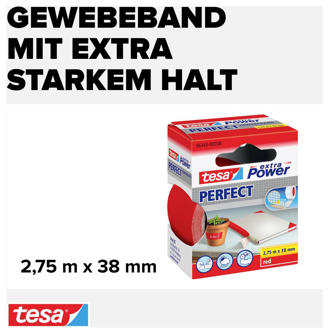 tesa PERFECT 56343-00038-03 Gewebeklebeband tesa® extra Power Rot (L x B) 2.75 m x 38 mm 1 St.
