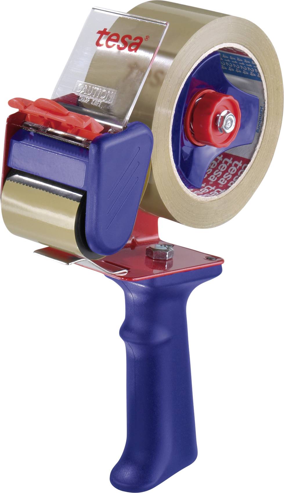 Handabroller mit braunem Klebeband, geeignet zum Versiegeln von Kartons.