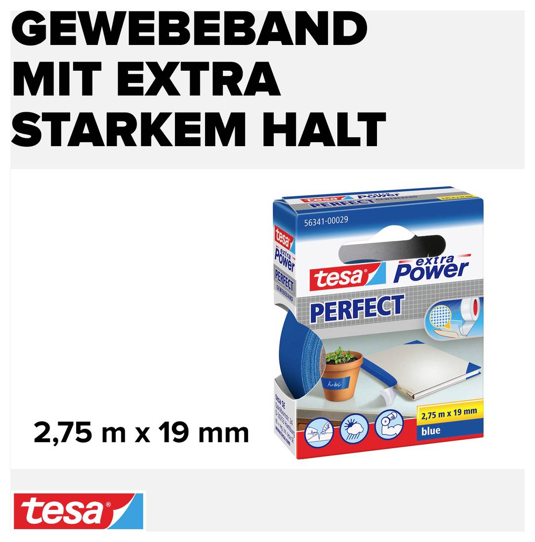 tesa PERFECT 56341-00029-03 Gewebeklebeband tesa® extra Power Blau (L x B) 2.75 m x 19 mm 1 St.