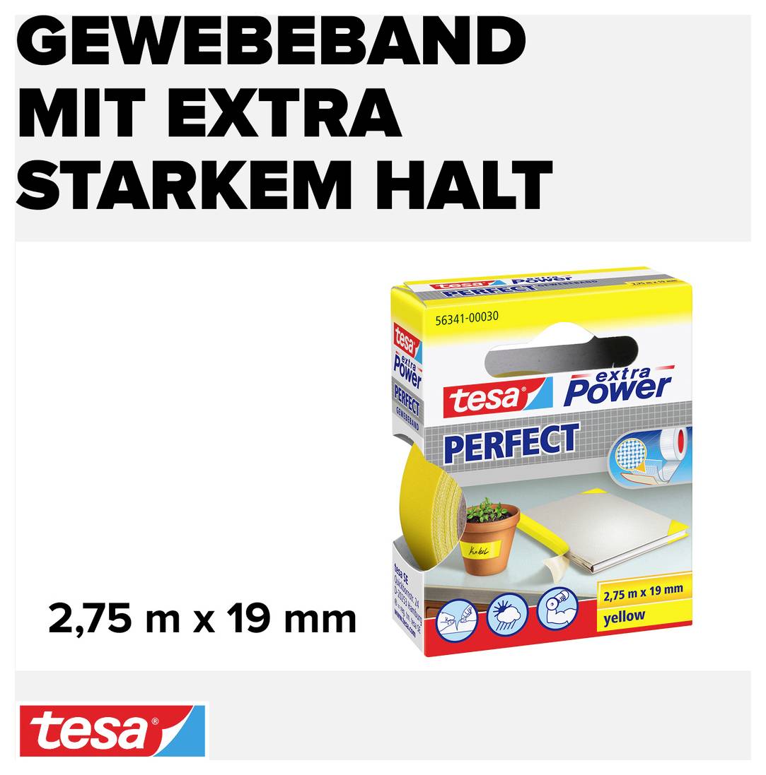 tesa PERFECT 56341-00030-03 Gewebeklebeband tesa® extra Power Gelb (L x B) 2.75 m x 19 mm 1 St.