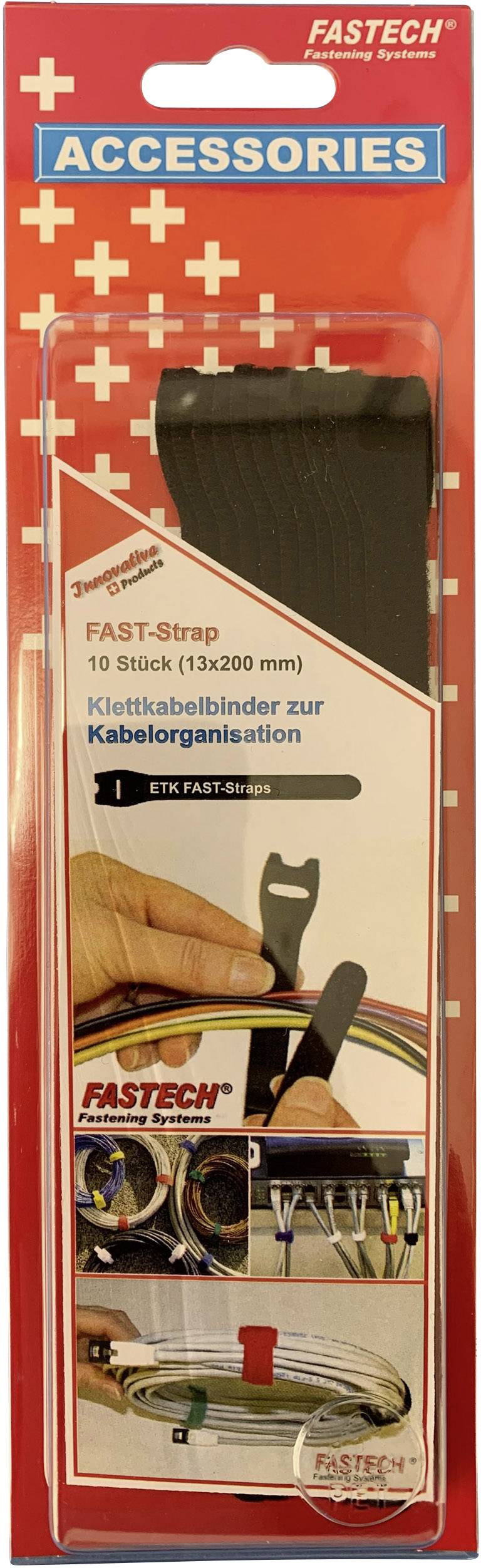 FASTECH® 802-330 Klettkabelbinder zum Bündeln Haft- und Flauschteil (L x B) 200 mm x 13 mm Schwarz 10 St.