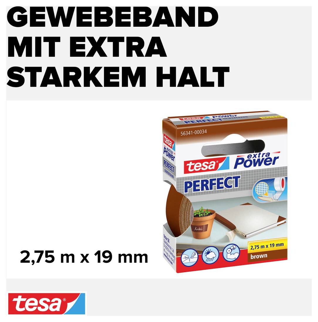 tesa PERFECT 56341-00034-03 Gewebeklebeband tesa® extra Power Braun (L x B) 2.75 m x 19 mm 1 St.