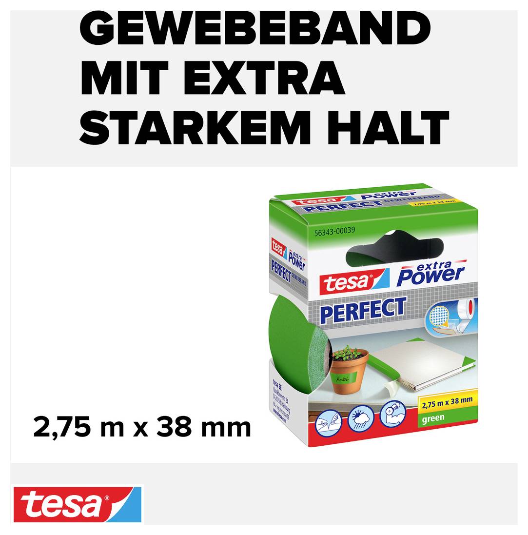 TESA PERFECT 56343-00039-03 Gewebeklebeband tesa® extra Power Grün (L x B) 2.75m x 38mm 1St.