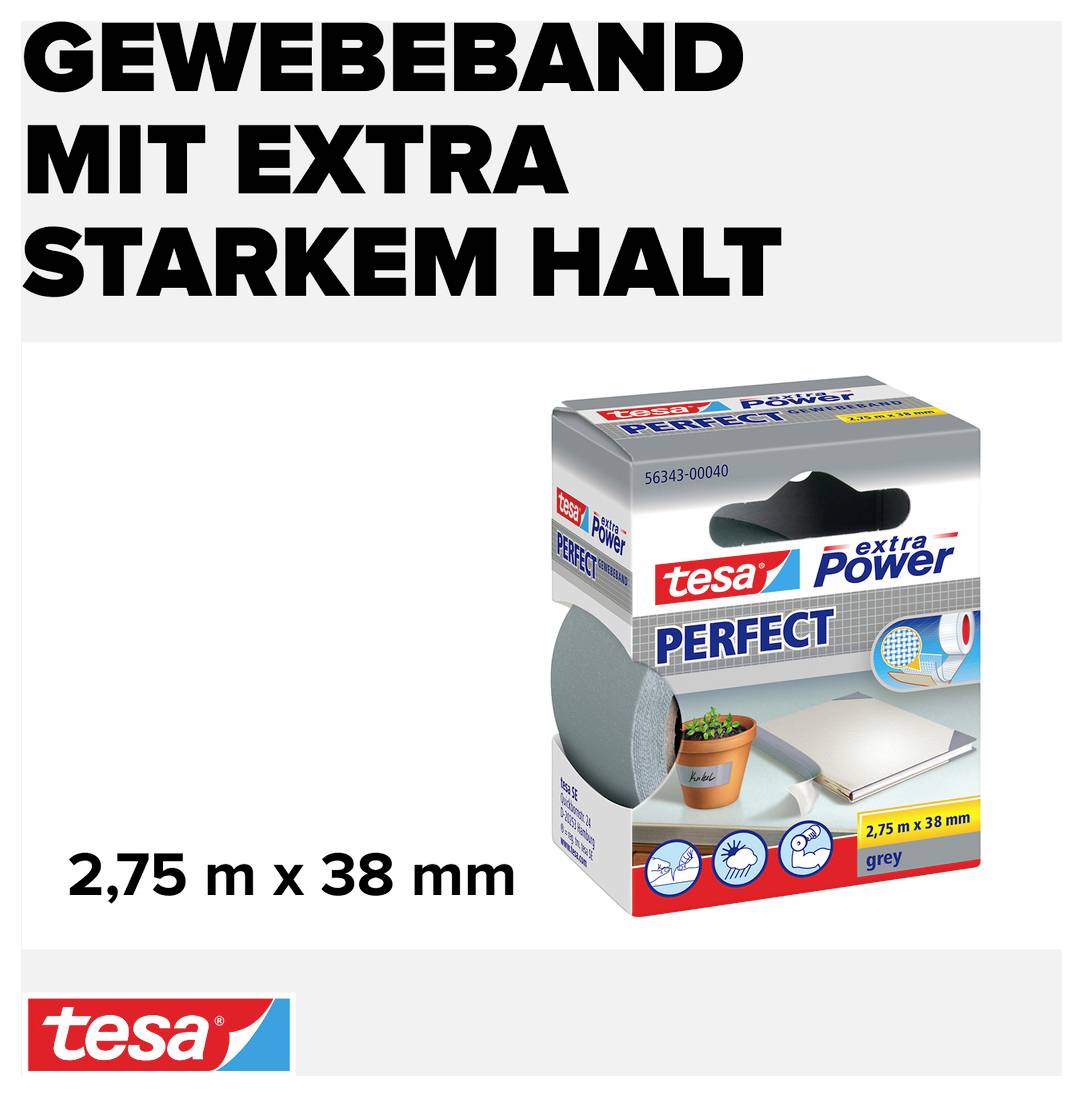 tesa PERFECT 56343-00040-03 Gewebeklebeband tesa® extra Power Grau (L x B) 2.75 m x 38 mm 1 St.